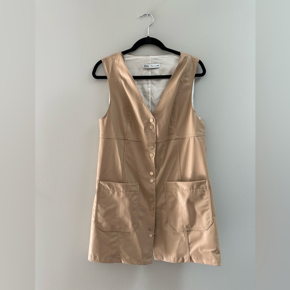 Zara Tan Sleeveless Button-Down Dress